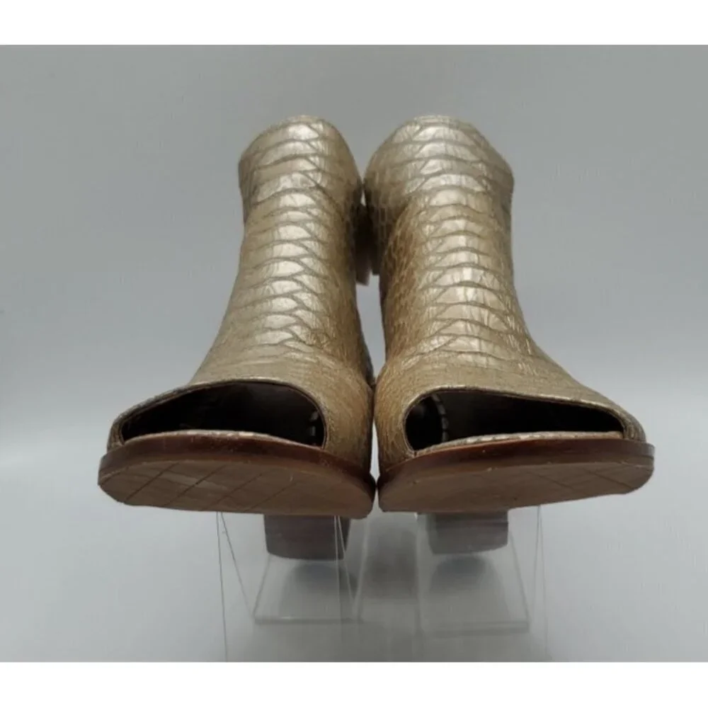 Donald PLINER Khloe Gold Leather Platino Snake Print Peep Toe Shoe Bootie Size 9